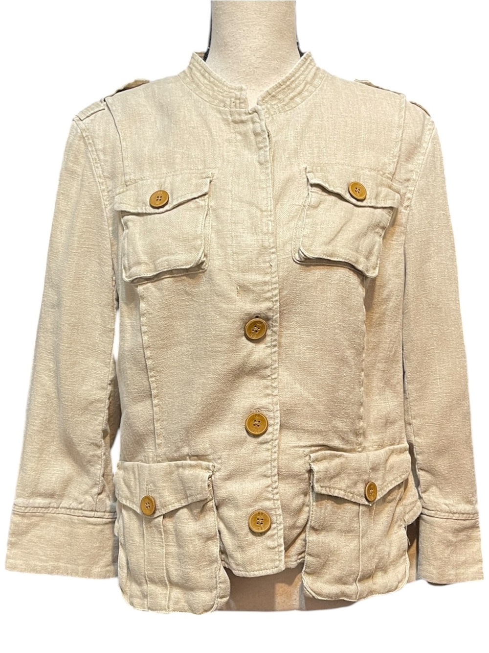 Banana Republic Heritage Flax Safari Button Military‎ Adventure Jacket Women 12